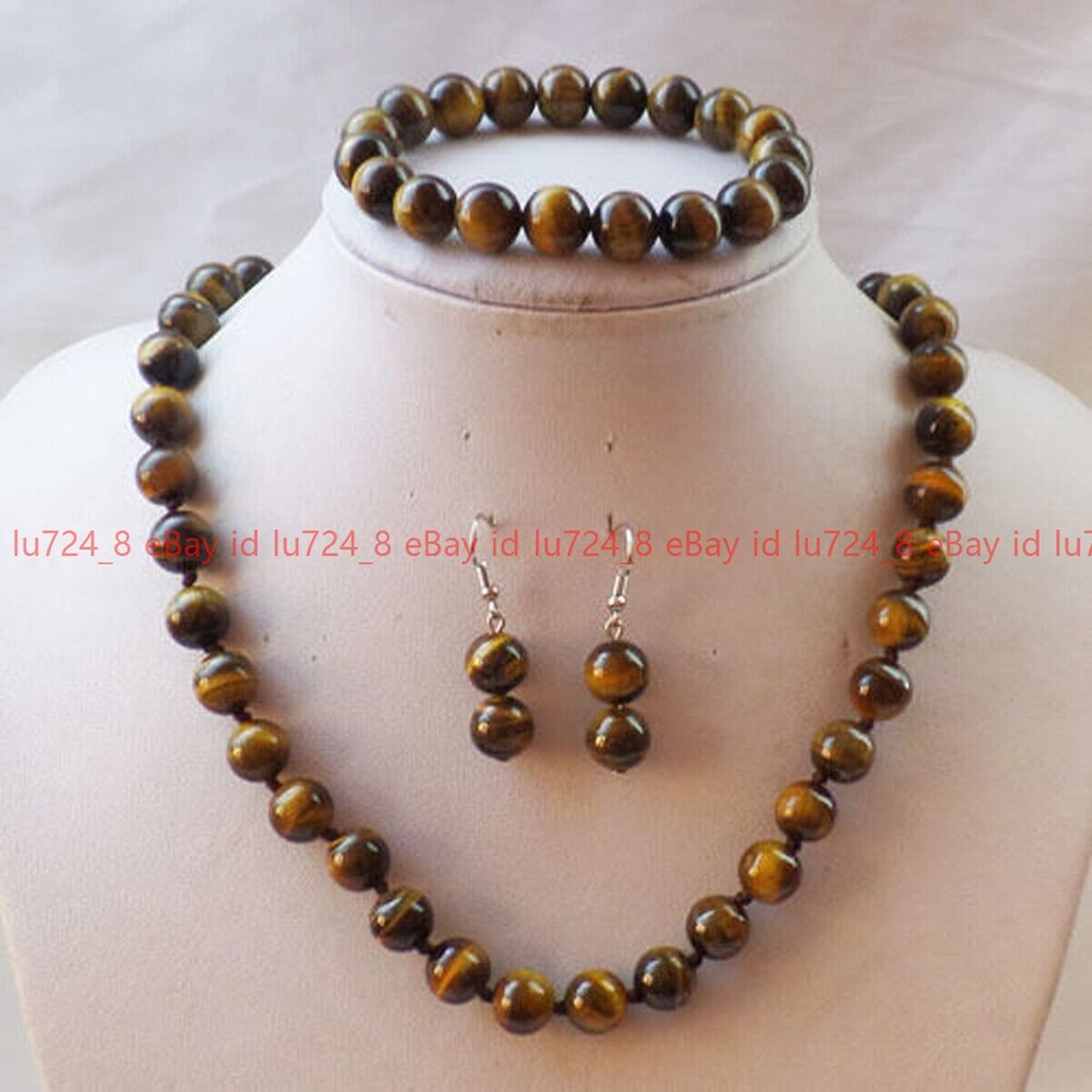 Pretty 10mm Variety of Gemstone Round Beads Necklace Bracelet Earrings Set