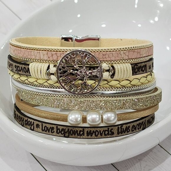 Multilayer Leather Bangle Magnetic Bracelet for Men Or Women 7.5in – Khaki