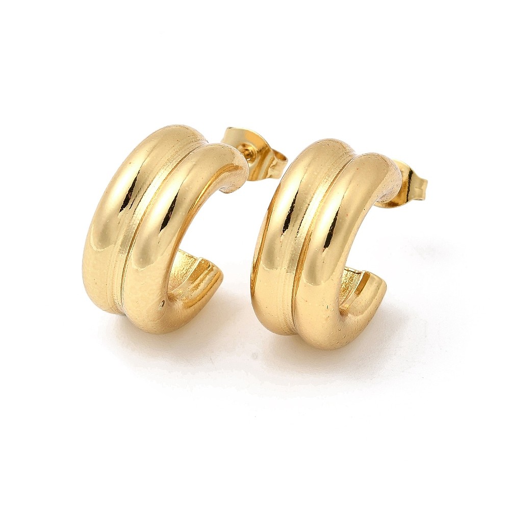 Stud Earrings Stainless Steel Gold Two-layer C-shaped 0.69 in Gift E118