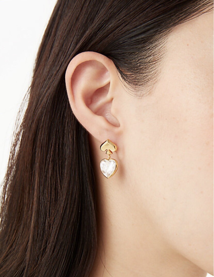 NWT Kate Spade Everyday Spade Drop Studs Earrings K5774 Clear/Gold $99