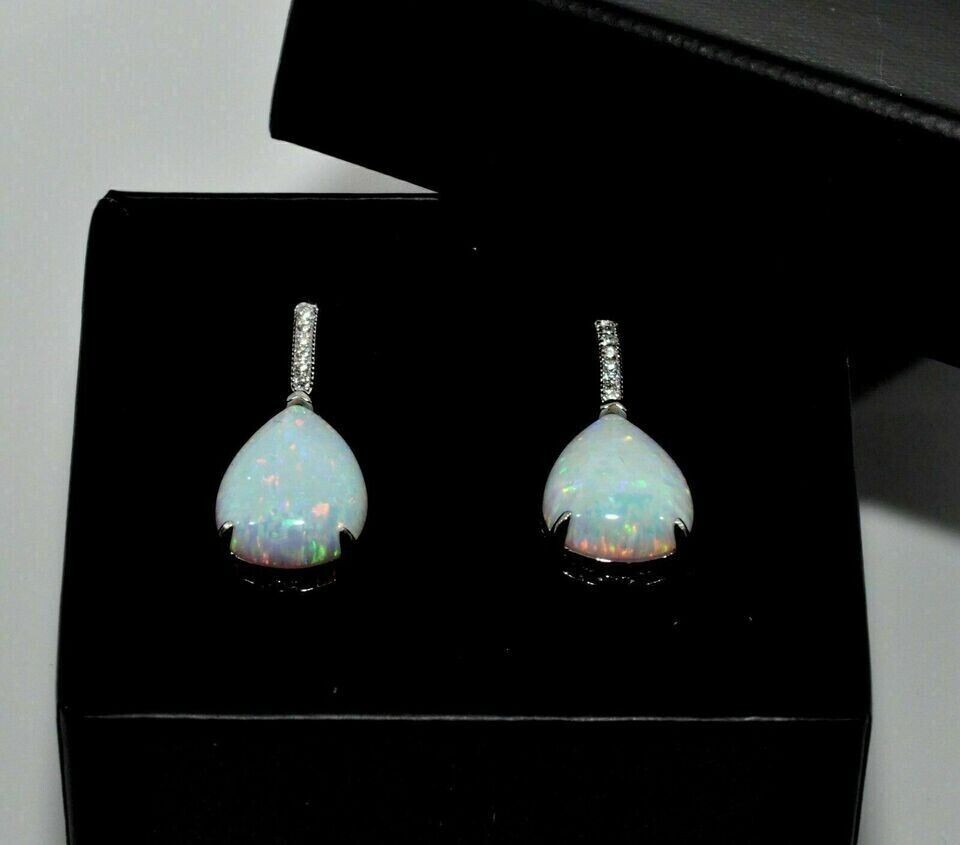 3Ct Pear Cut Simulated Fire Opal Women’s Drop Earrings In 14K White Gold Plated