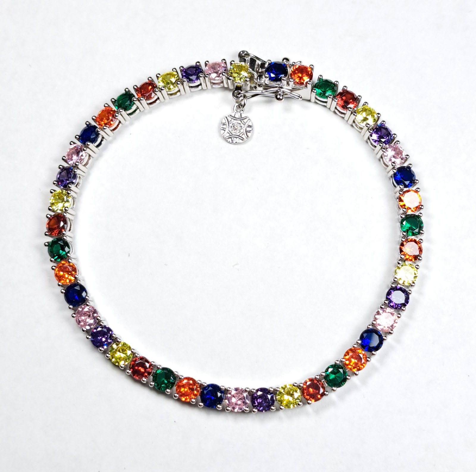 LUSTRO STELLA Multi Color CZ Sterling Silver Tennis Bracelet 6.5″ or 8″ NEW