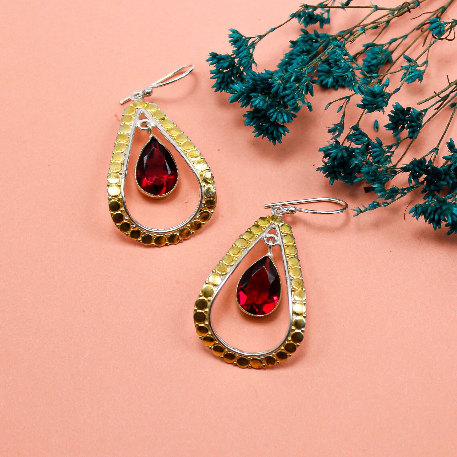 Pink Rubellite Yellow Gold Gift For Bridesmaid Drop/Dangle Earrings 2.27″