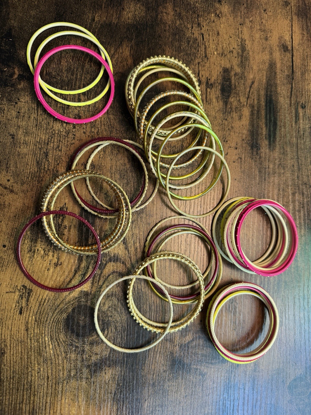 Bundle 60 Indian Bangle Bracelets Mix of Materials and Colors Approx 2.25”