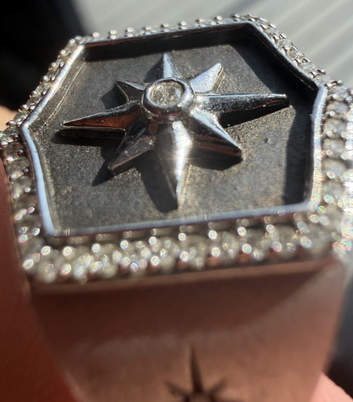 High Quality Silver Plated Natural Diamonds Ring With Black Onyx Size 10