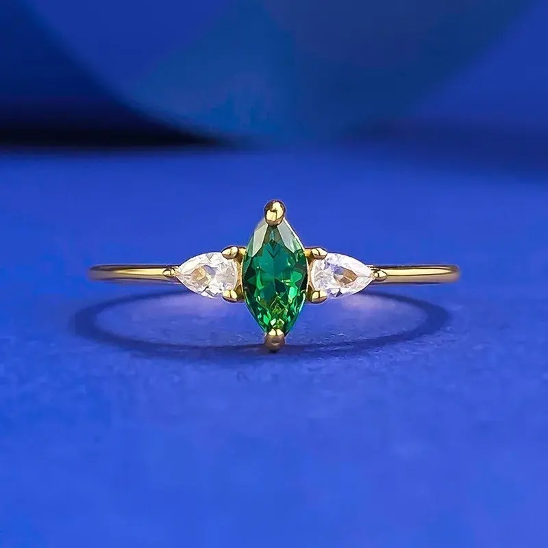 2.50Ct Marquise Cut Simulated Emerald Three Stone Ring In 14K Yellow Gold Plated