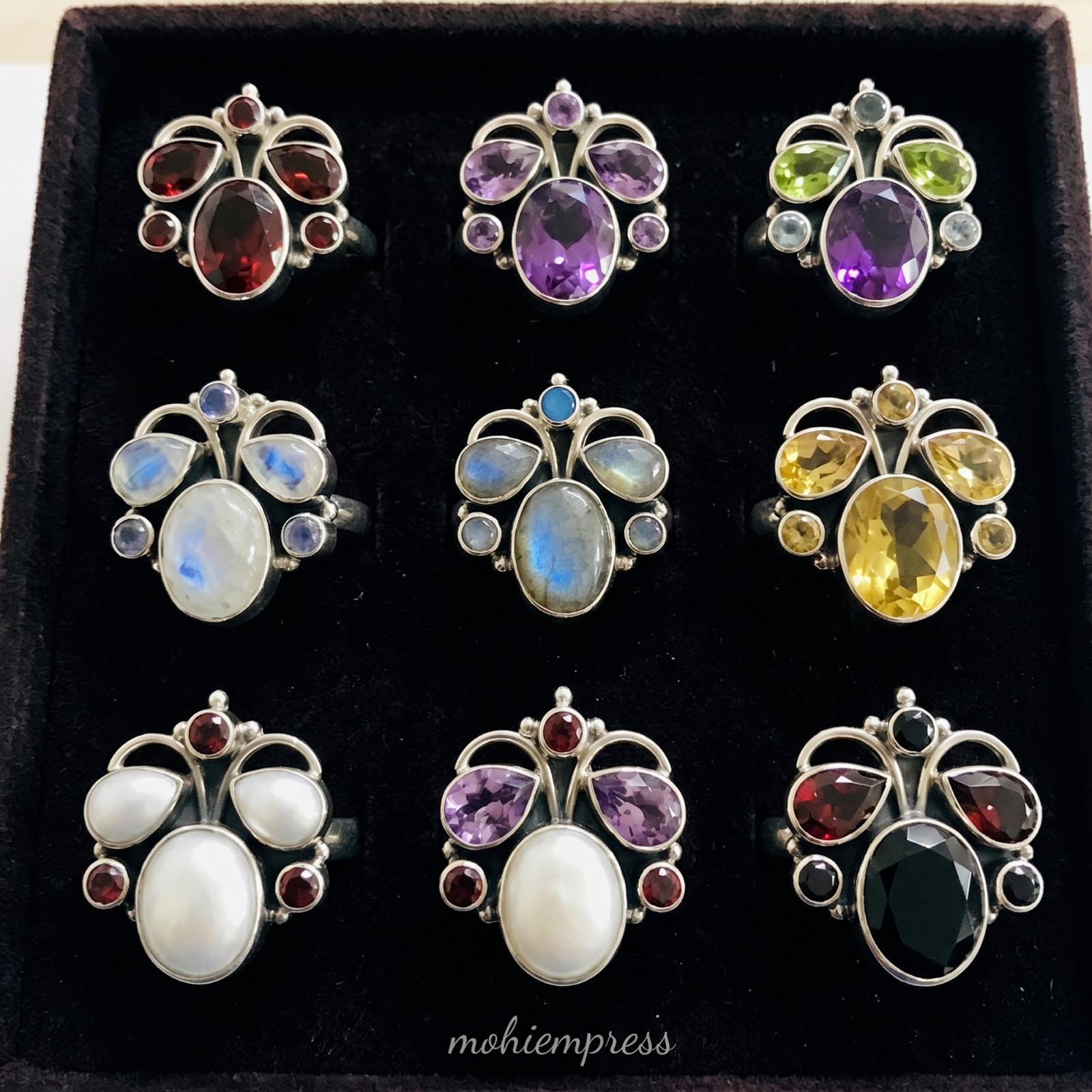 925 Sterling Silver Natural Multi-Stone Bee Ring, Handmade Jewelry
