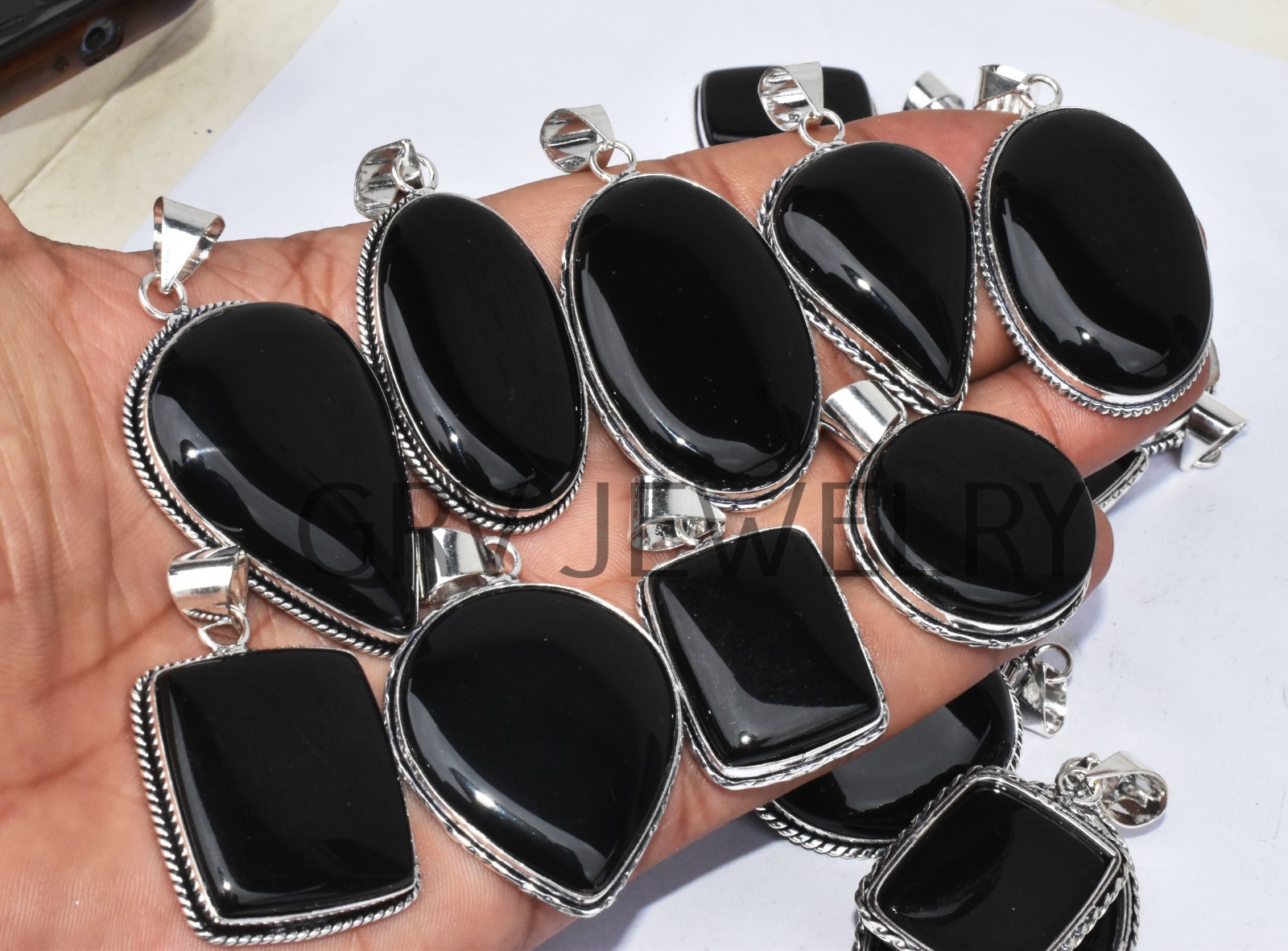 1-1000 Pcs Black Onyx Gemstone Handmade Pendant Lot Bulk: Silver Plated WH-4