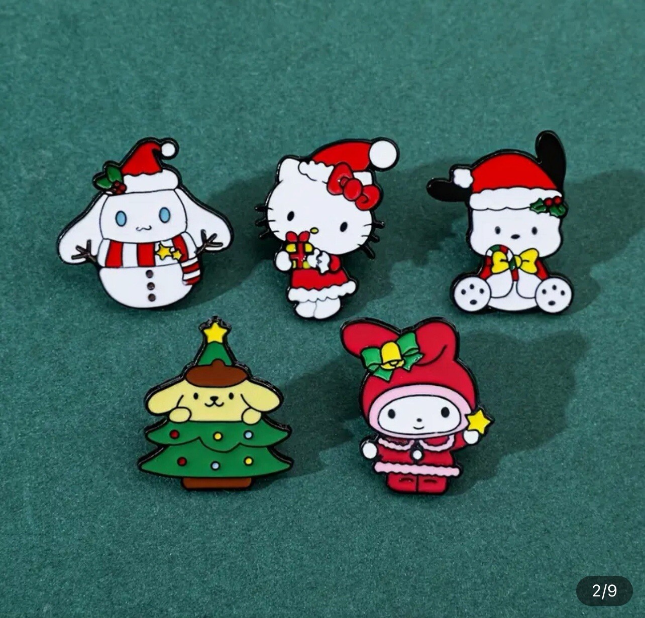 5pc Sanrio Christmas Pins Miniso Hello Kitty Kuromi Cinnamoroll My Melody