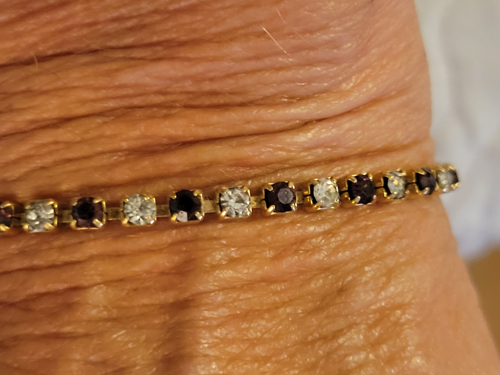 Vintage Style Gold Tone Purple And Clear Rhinestone Tennis Bracelet
