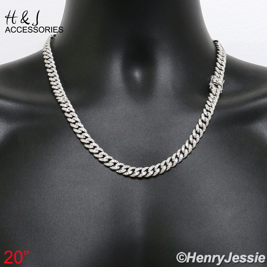 MEN 925 STERLING SILVER 18″-30″X8MM ICY CZ MIAMI CUBAN CURB CHAIN NECKLACE*SN11