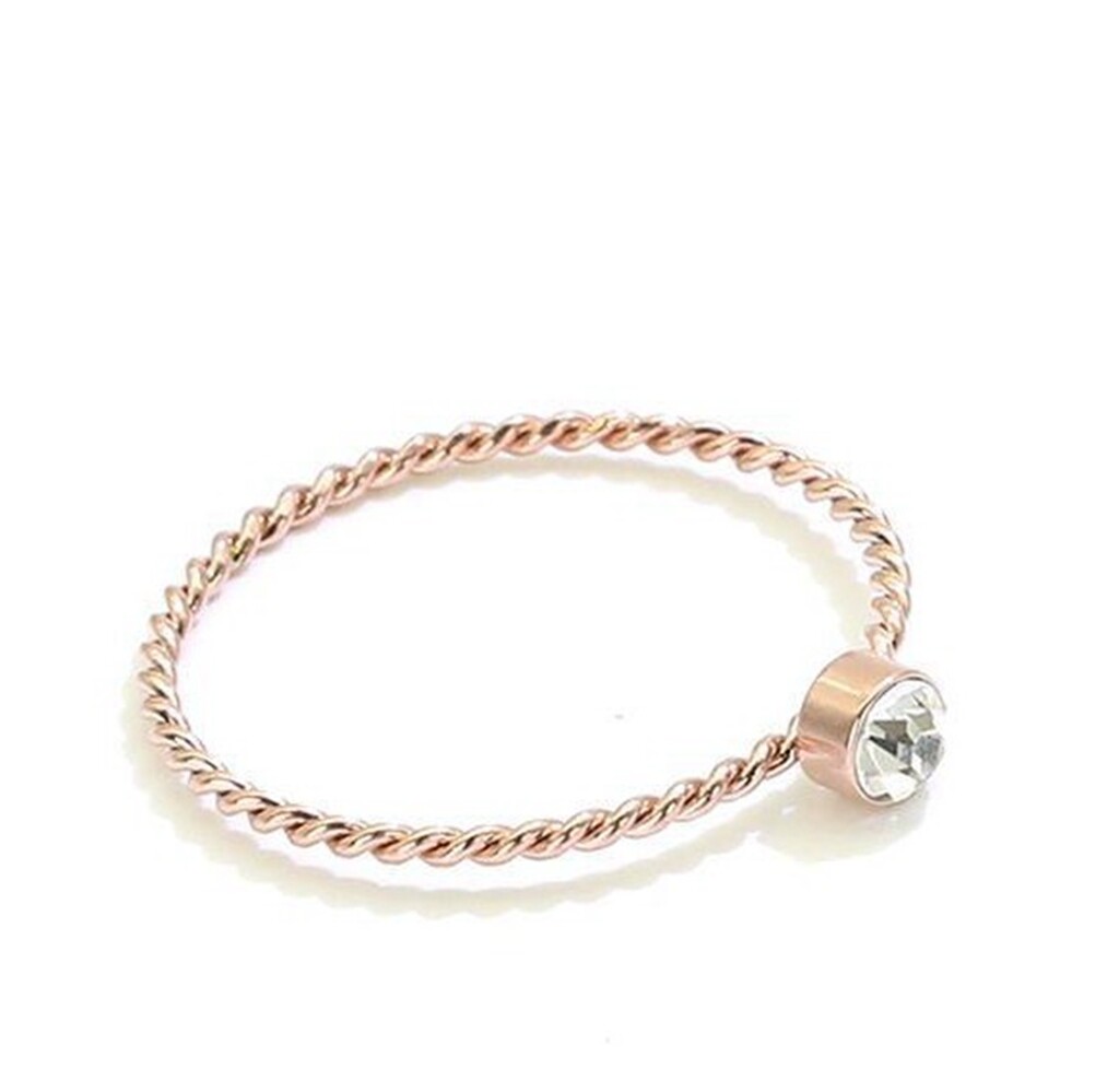 Women Rose Gold Plated Cubic Zircon Drill Titanium Stainless Steel Ring 5-8