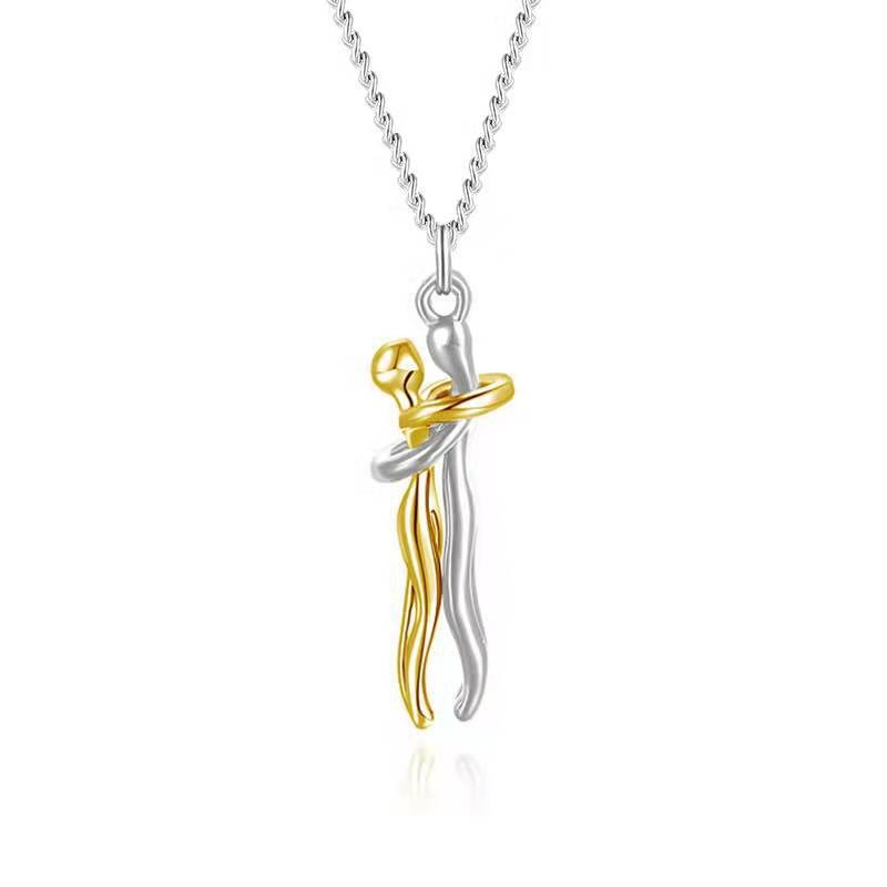 Love Hug Pendant Necklace Two Toned Affectionate Couple Hug Valentine’s Necklace