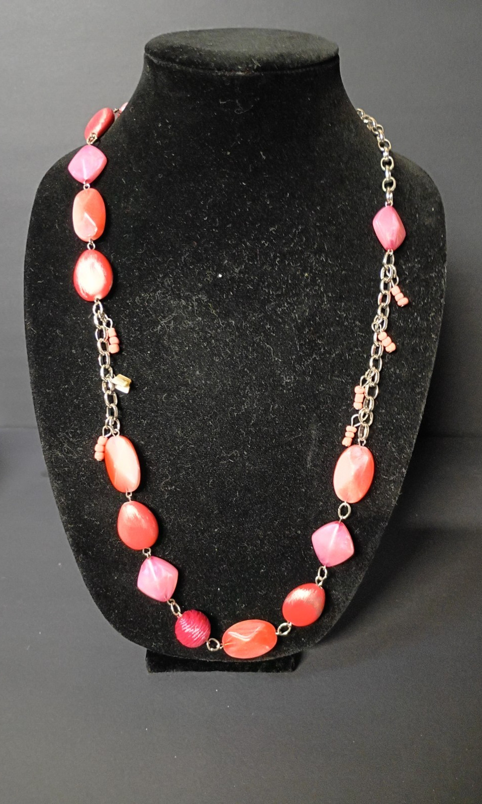 Chico’s Pink Chunky Faux Acrylic Stone Multi Beaded 22″ Necklace Boho