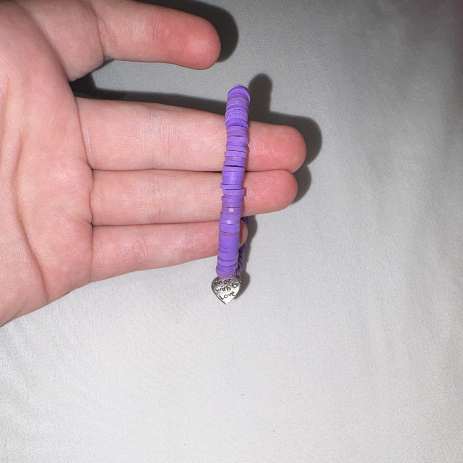 Set of 3 Purple Plastic Round Beaded Stretch Stackable Bracelets w/ Charms