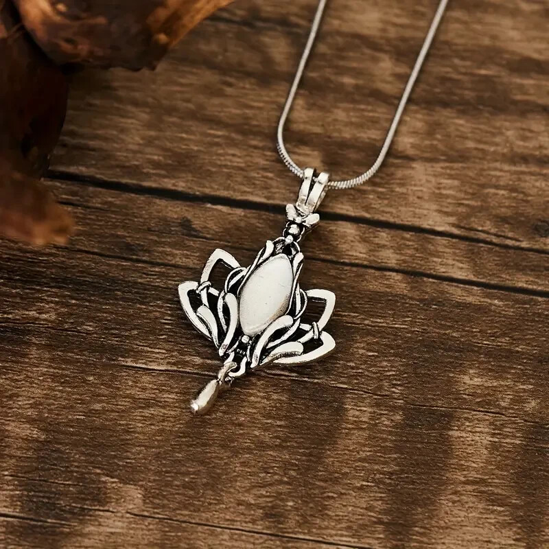 Retro Bohemian Lotus Inlaid Gemstone Pendant Necklace Gothic Fashion Party New