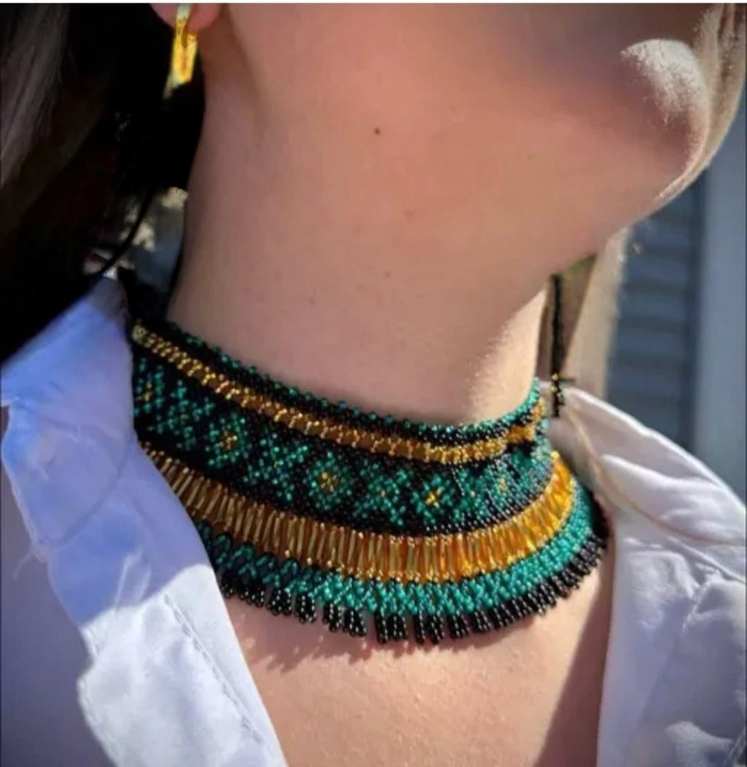 Handmade Necklace Woman American Style Native Boho Seed Bead Beautiful Necklace