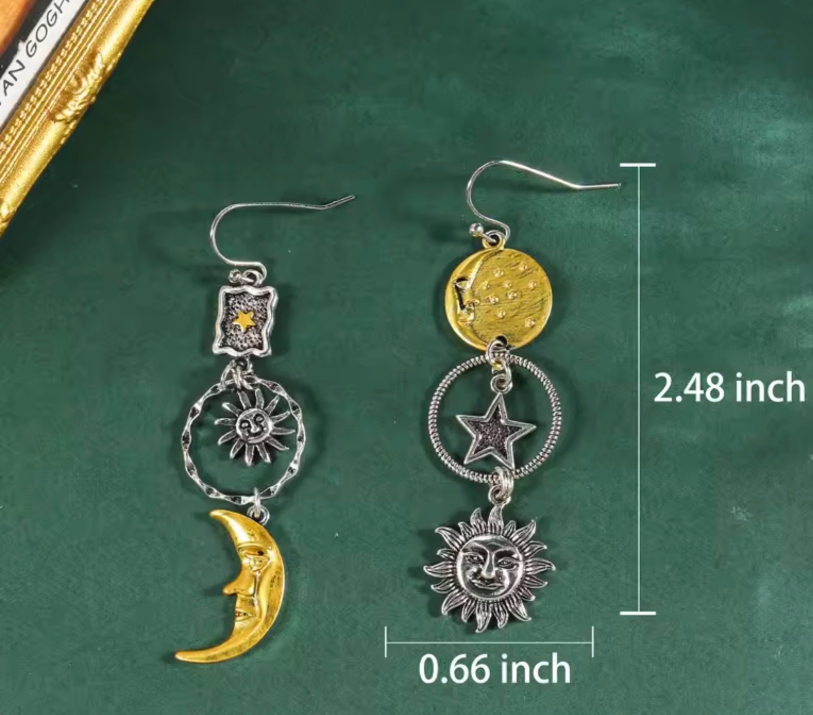 Greek Mythology Face Sun Moon Pendant Women’s Asymmetric Earrings