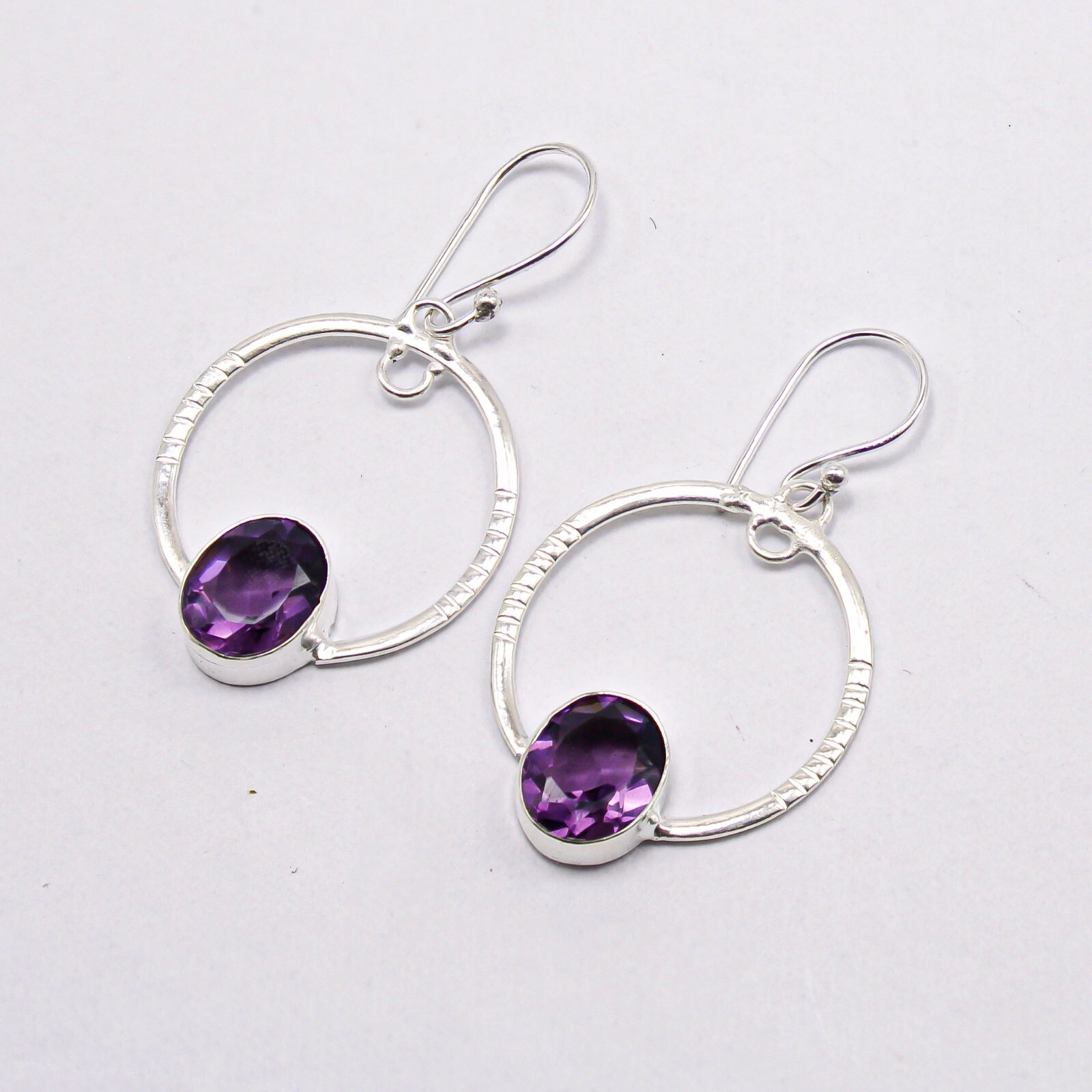African Amethyst Gemstone Sterling Silver Jewelry Handmade Earrings Gift 1.37”