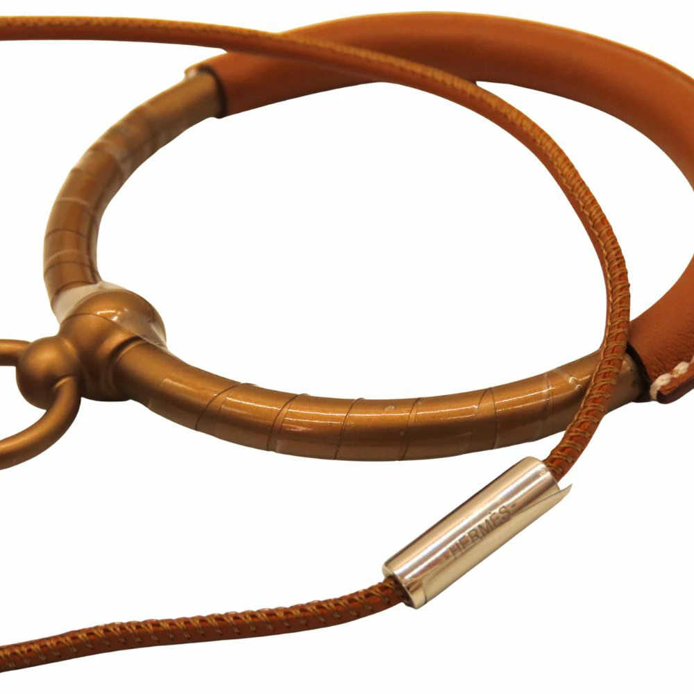 Used Hermes Loop Grand Pendant Gold Vaux Swift Aluminum Necklace Brown Tea Acces