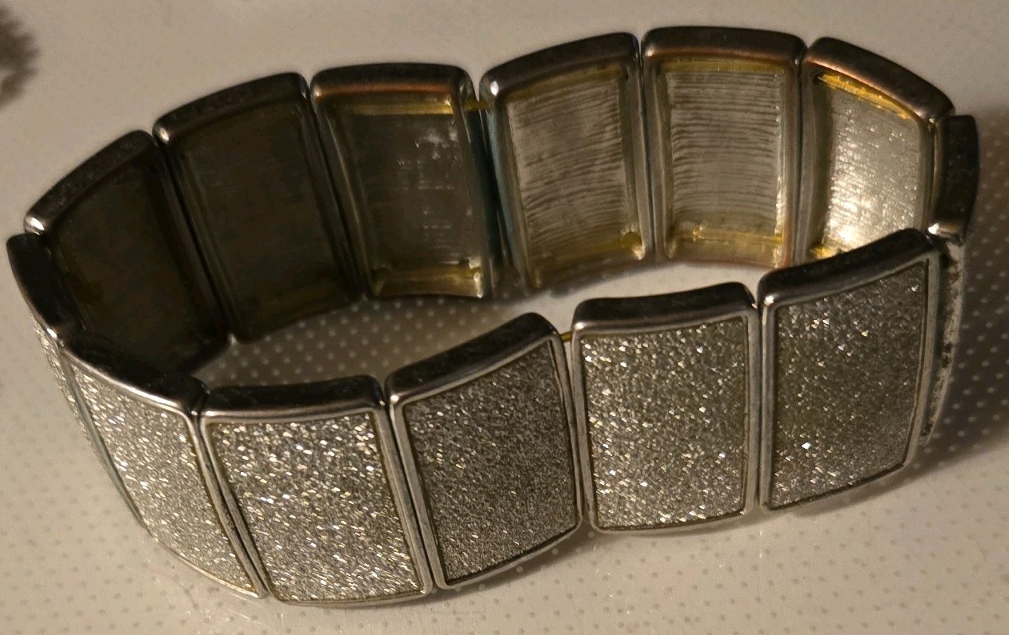 Khol’s Silver-Tone Metal Stretch Bangle Bracelet w/ Textured Rectangle Design