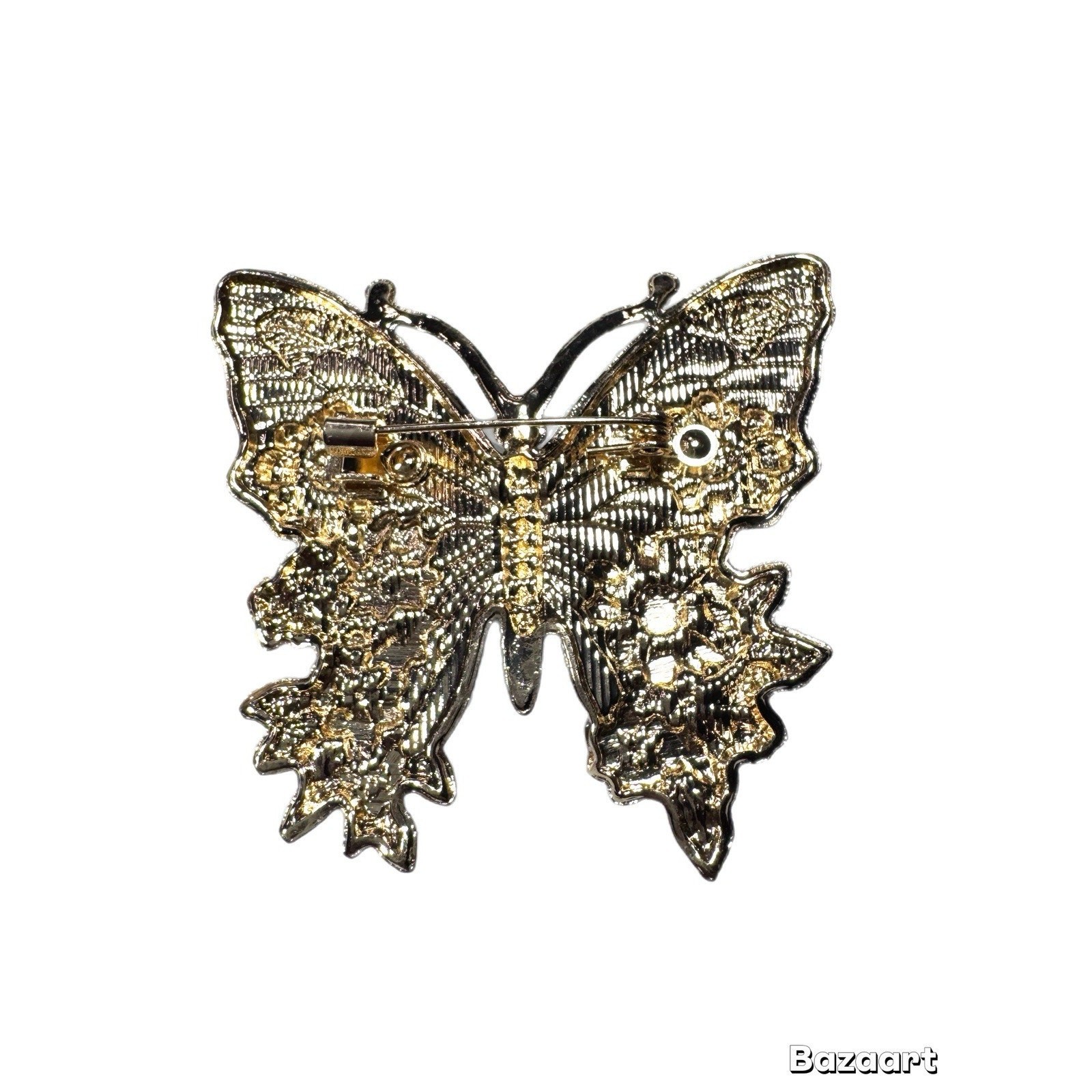 Brooch Butterfly Floral Enameled Bright Spring Colors Ceramic Look Gold Tone2.25