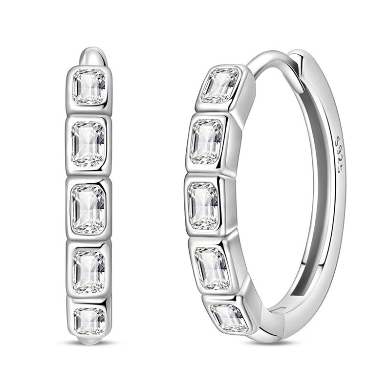 PANDACH 925 Sterling Silver Cube CZ Huggie Hoop Earring For Women Dainty Jewelry