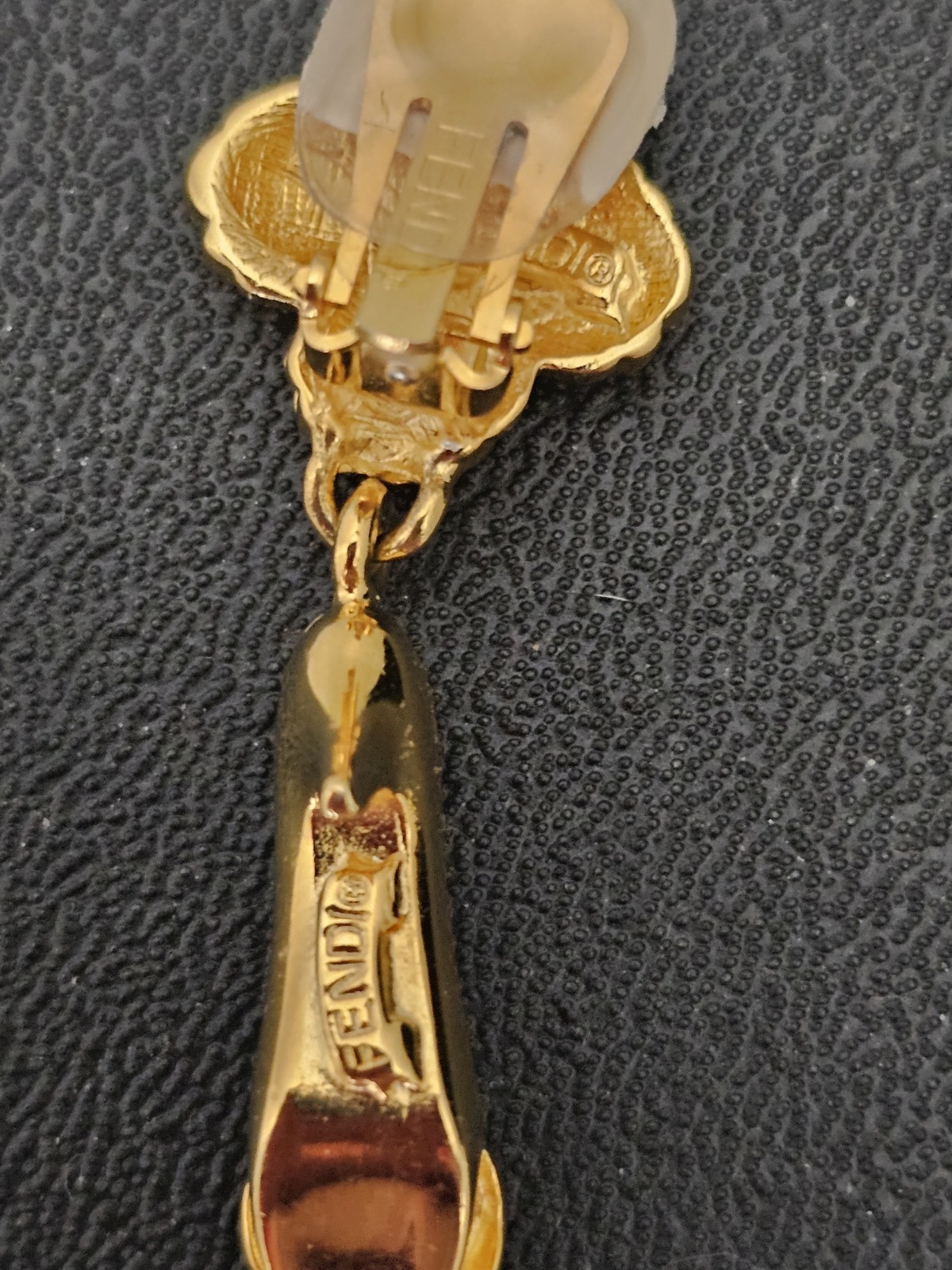 Vintage Fendi Gold Plated Shoe Earring Dangle Clip-on ONLY 1 EARRING