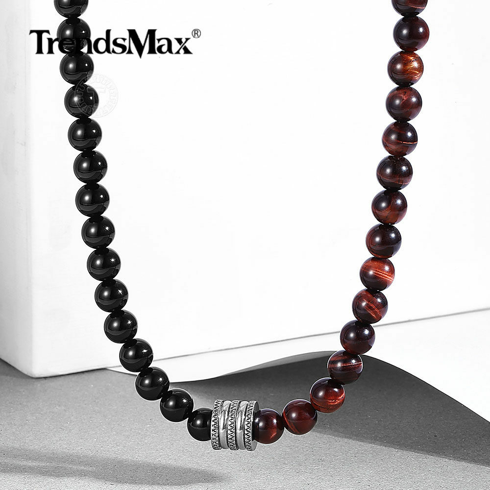 Natural Tiger Eyes Jasper Beaded Necklace for Unisex Stainless Steel Charm Xmas