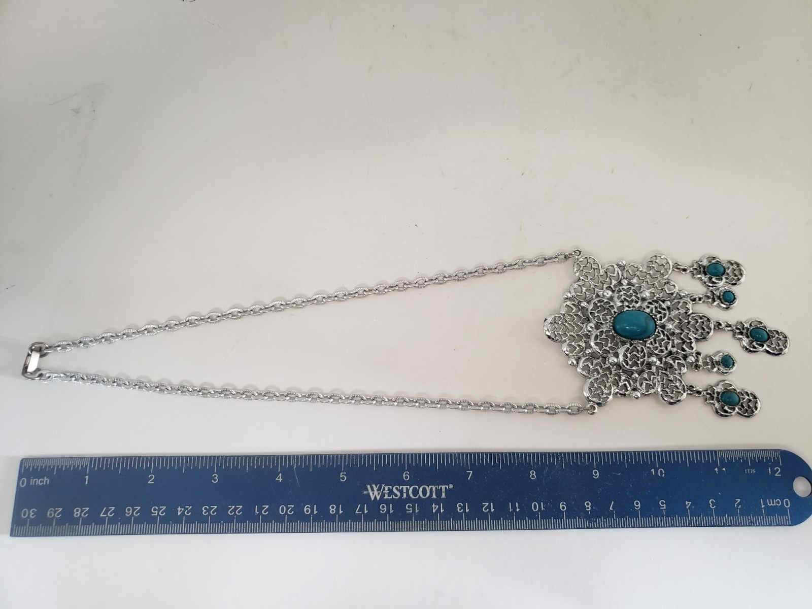 VINTAGE FAUX TURQUOISE DANGLE PENDANT NECKLACE