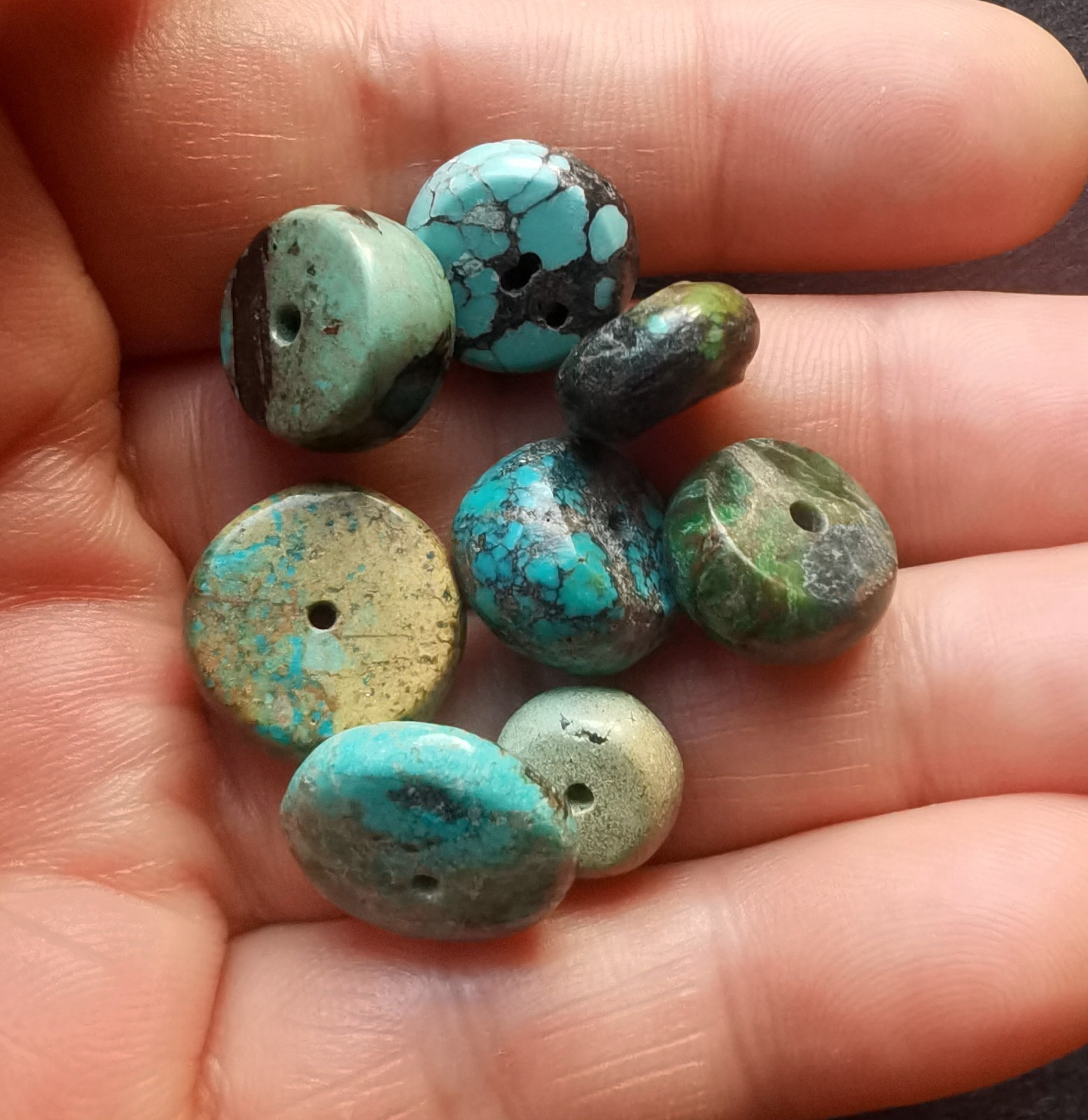 13.1g 8beads coin donut rainbow Genuine natural Hubei Turquoise stone loose bead