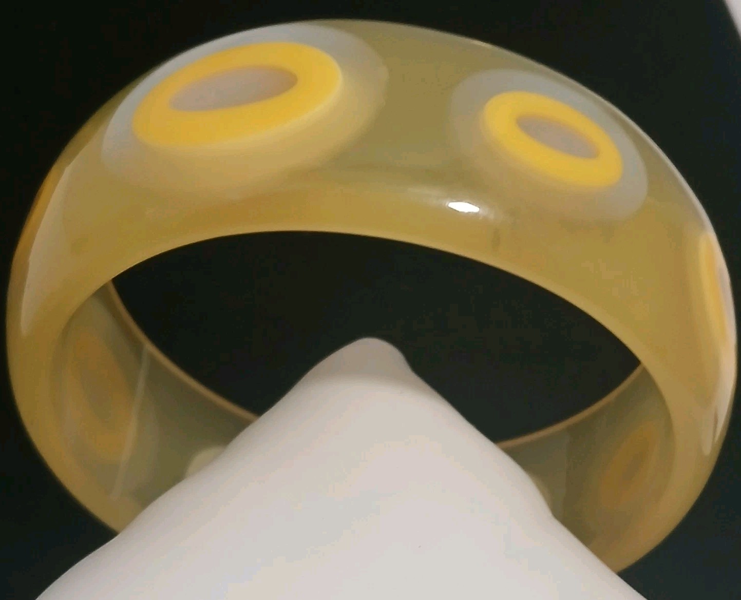 Yellow and White Bangle Bracelet Plastic Resin Wide Retro Chunky 8″