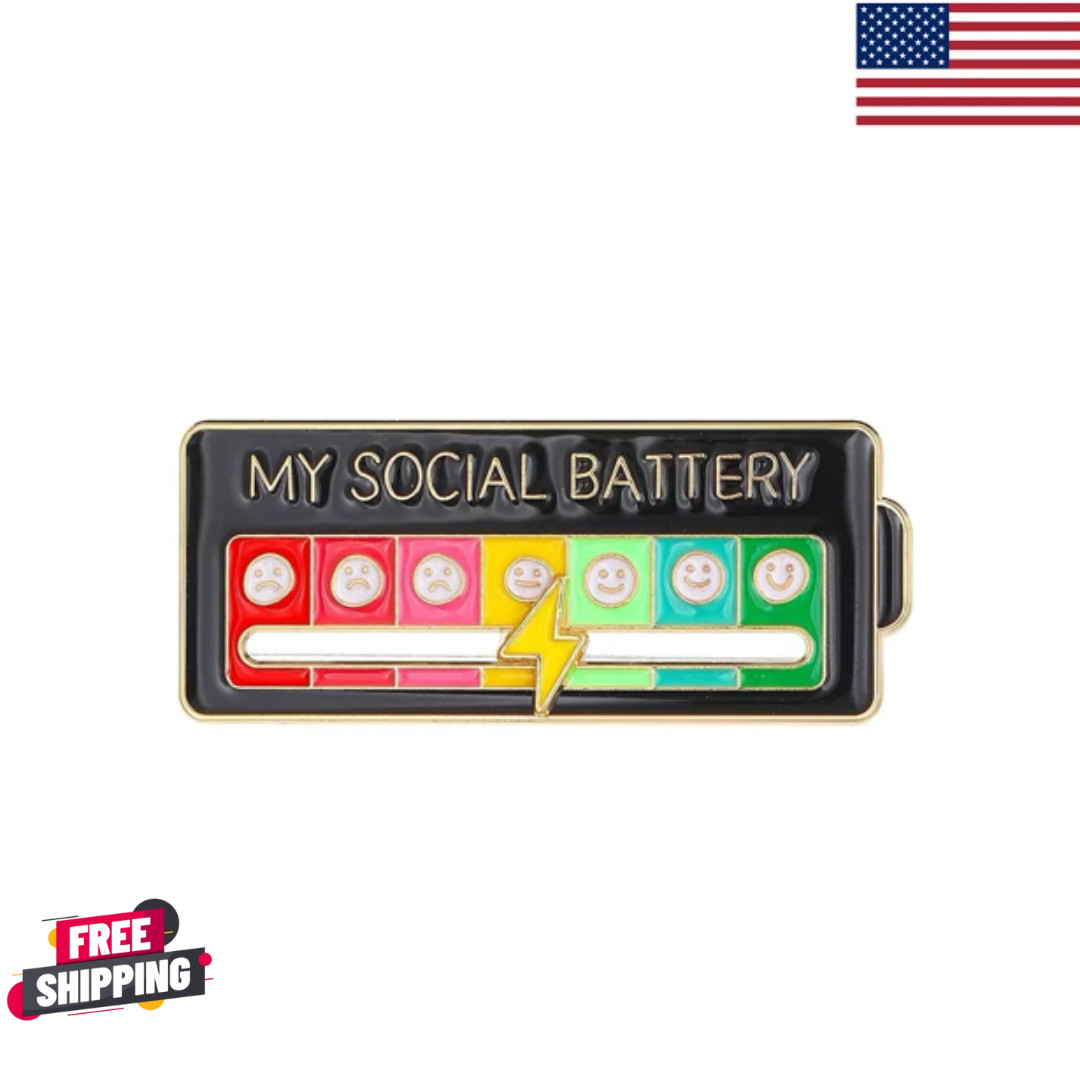 Funny Social Battery Slider Pin – 7-Mood Expression Badge, Cute Interactive Pin