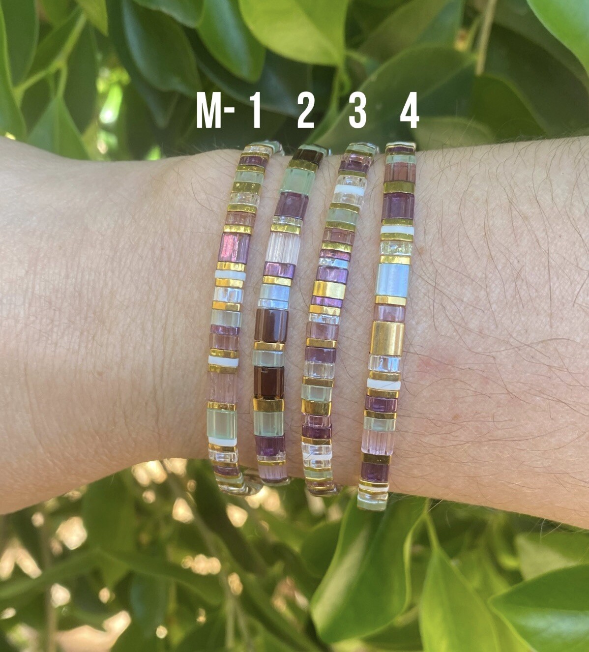 Miyuki Tila Mermaid gold silver bracelet boho Japanese glass tile stackable USA