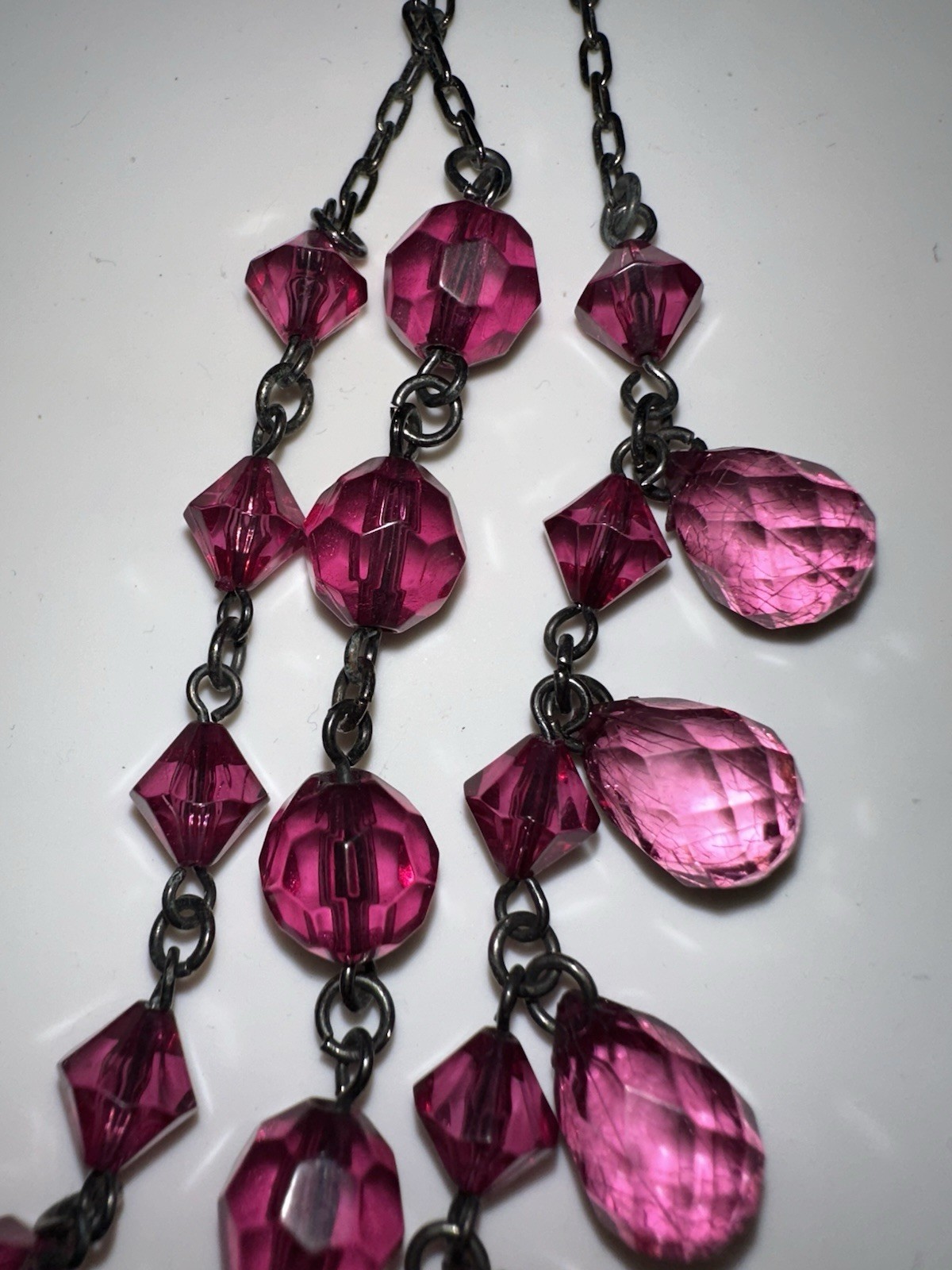 Three Strand Purple Teardrop Beaded Statement Necklace 18.5in in Black Metal