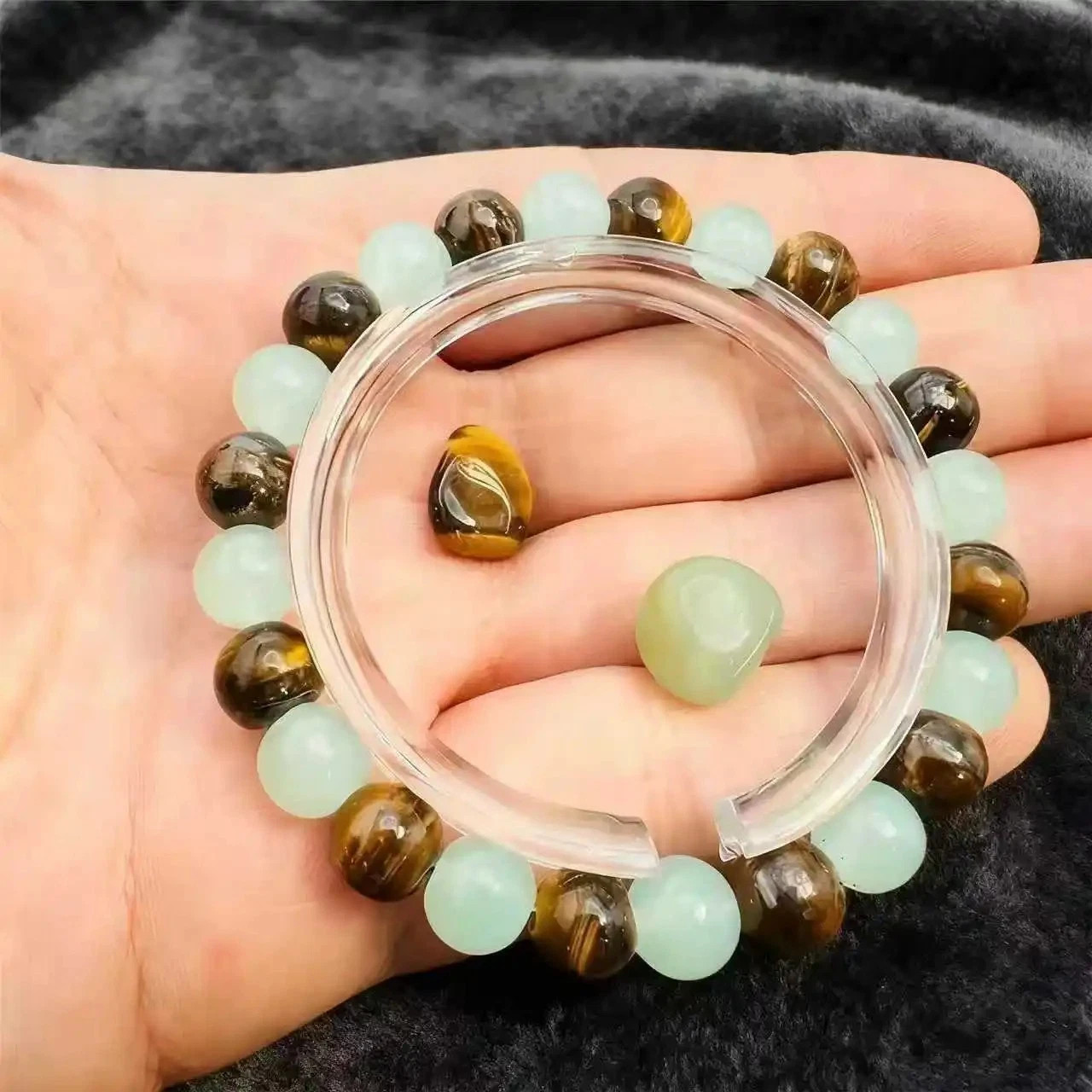Money Good Luck Bracelet Green Aventurine Tiger Eye Stone Healing and