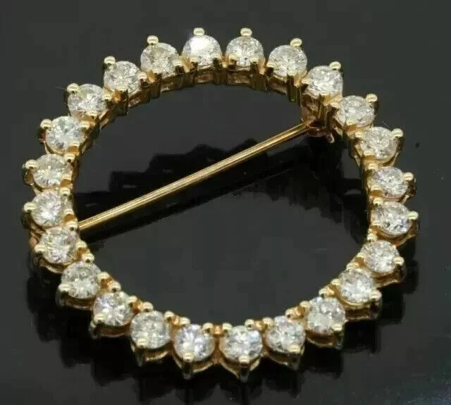 2 Ct Round Cut Simulated Diamond Women Circle Brooch Pin 14k Yelllow Gold Plated