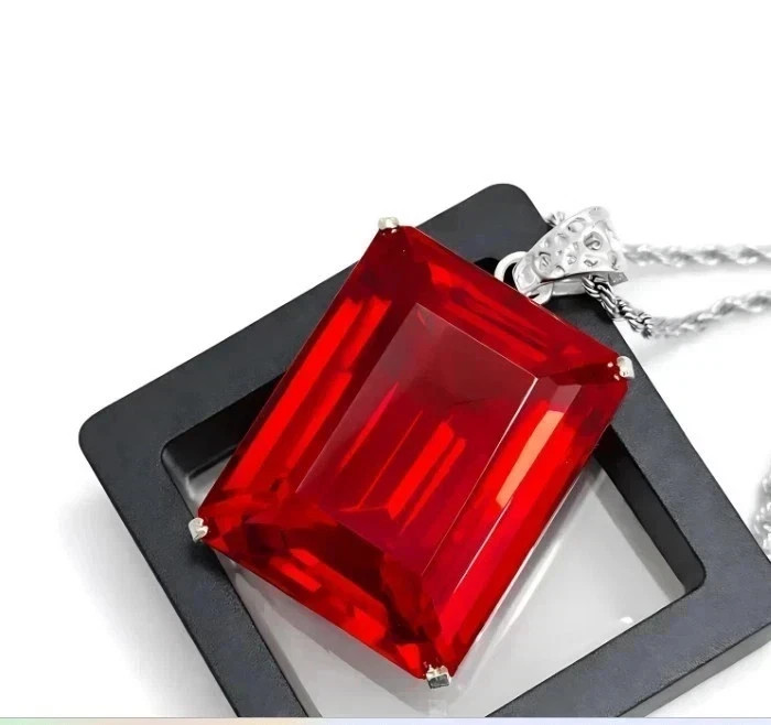 Natural 60.20 Ct Emerald Cut Red Topaz Pendant sterling Silver Jewelry