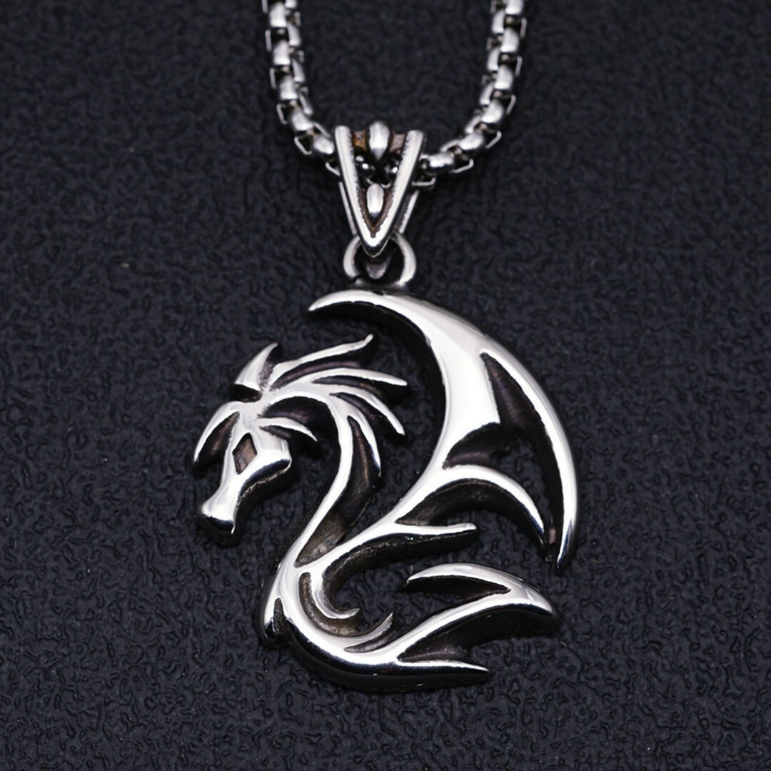 Mens Punk Gothic Dragon Pendant Necklace Punk Rock Biker Jewelry Box Chain 24″