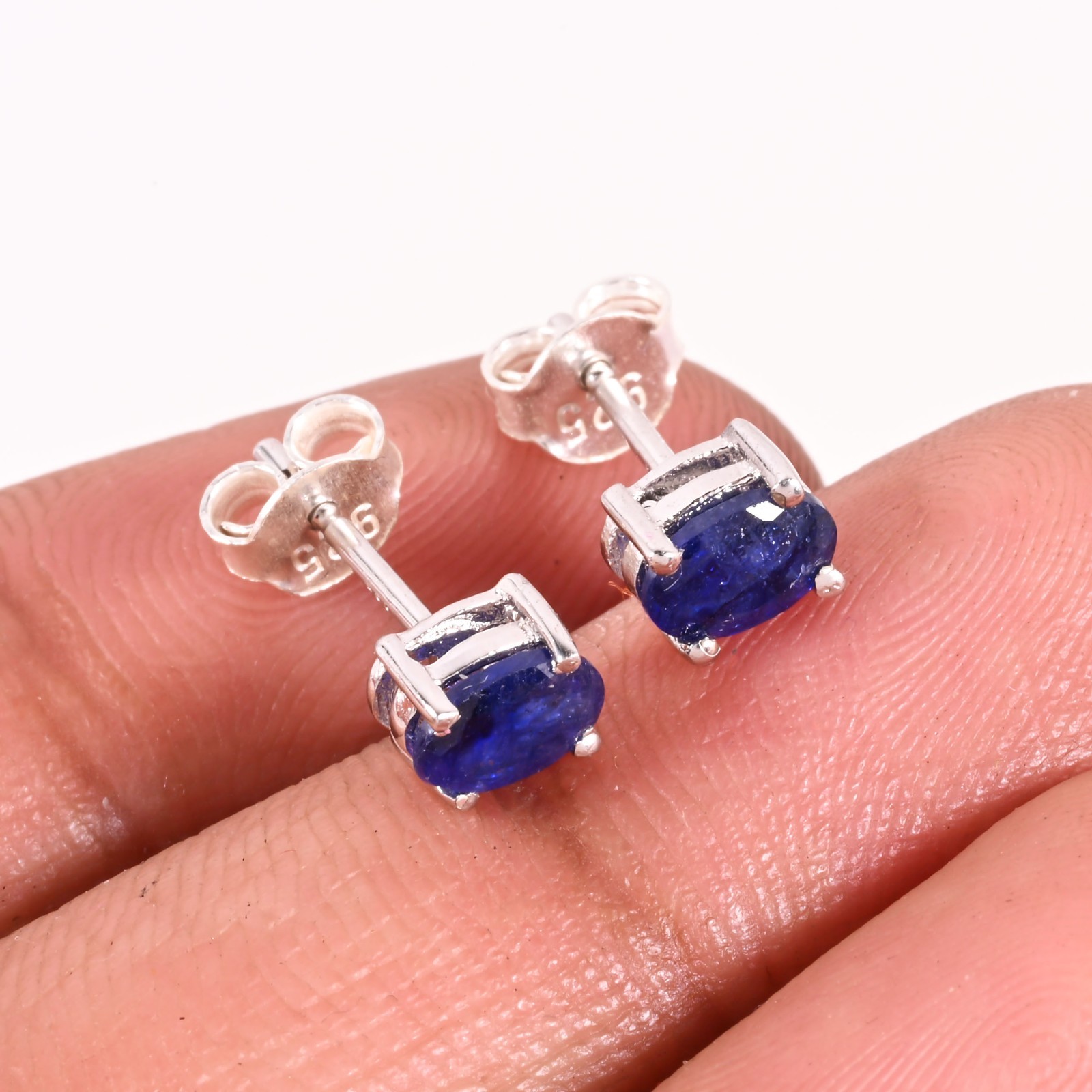 2-in-1 Natural Blue Sapphire Stud Earrings 925 Sterling Silver Removable Zircon