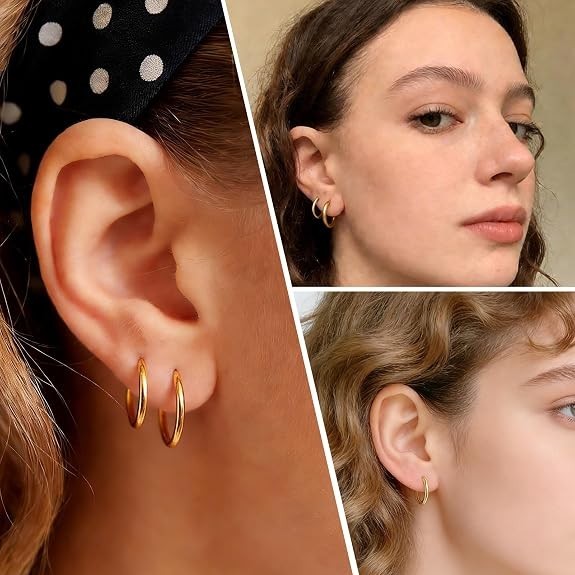 5 Pairs Small Gold Silver Huggie Hoop Earrings Set for Women, 316L Surgical 14K