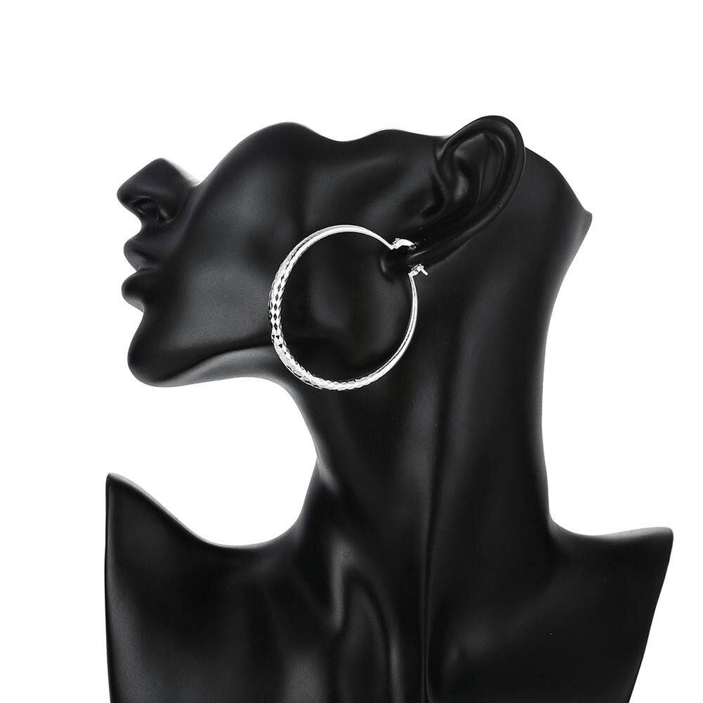 Charms 925 Sterling Silver 5CM circle hoop Earrings for Women Fashion Earrings