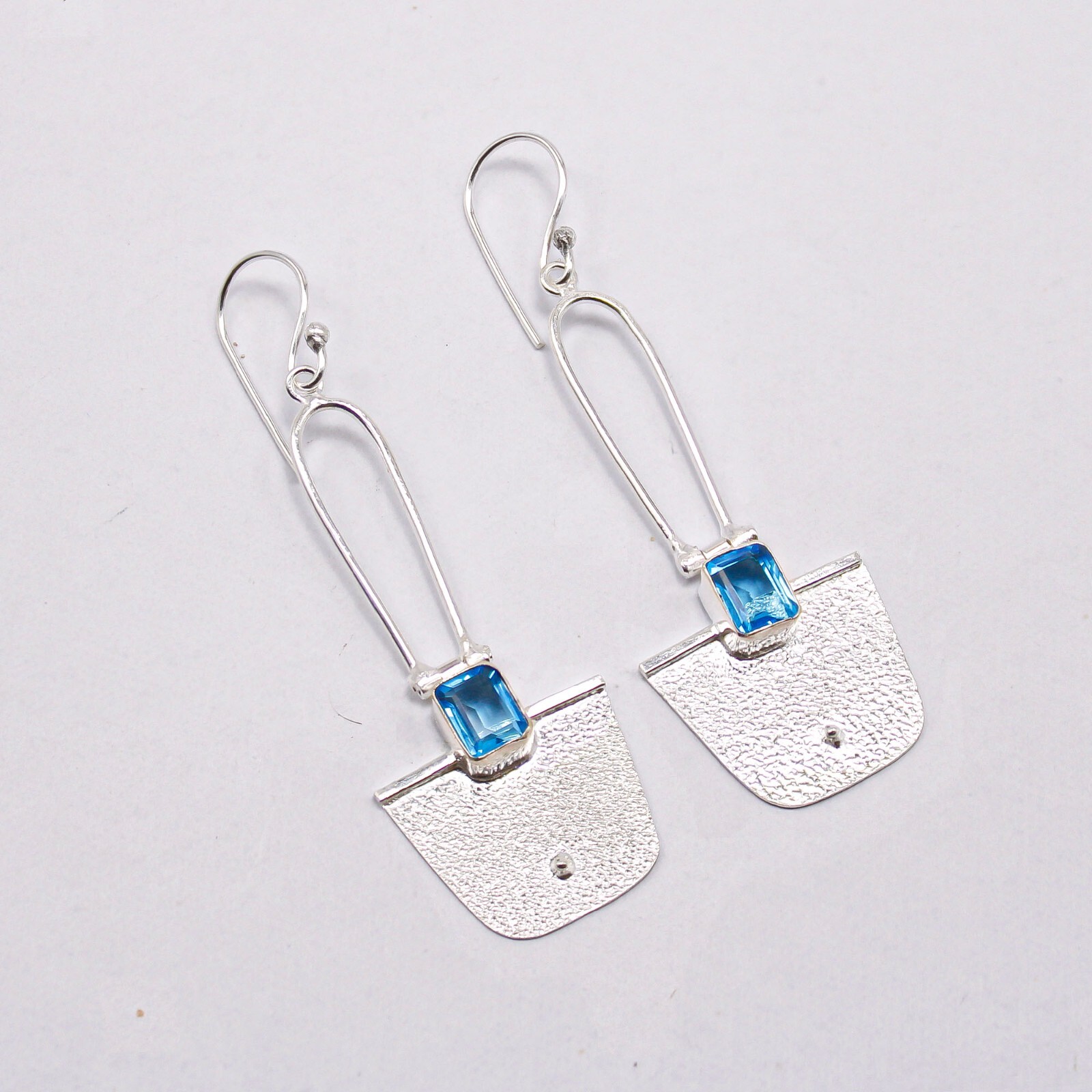 Swiss Blue Topaz Gemstone 925 Silver Jewelry Handmade Dangle Earrings 2.2″ Gift