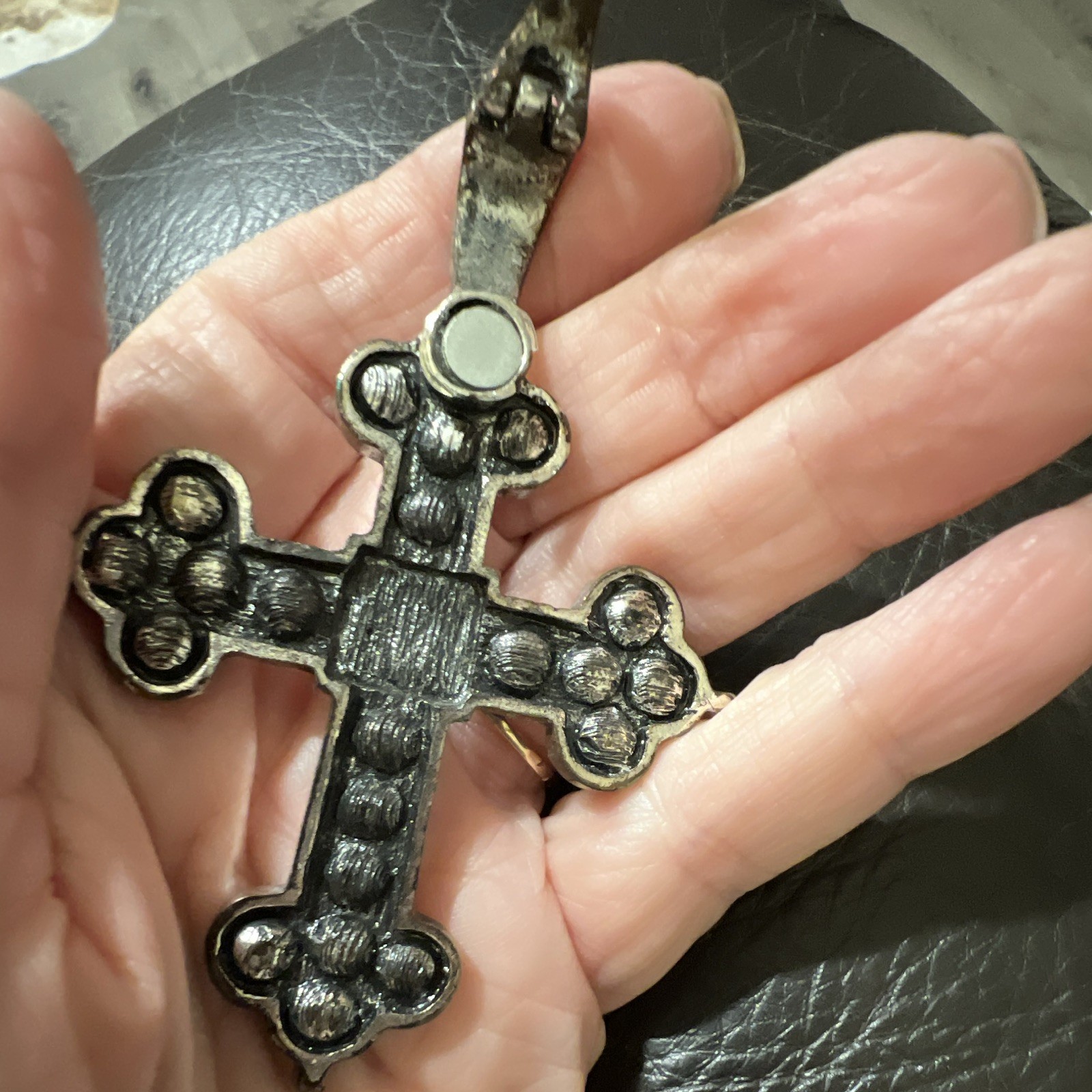 Silver Tone Rhinestone Crystal Cross magnet to hook on to any necklace
