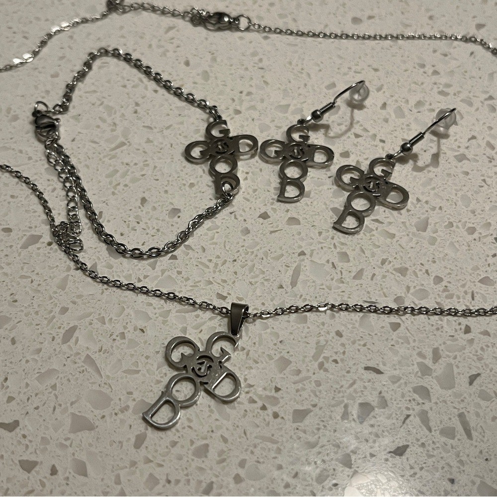 “God is Good” stainless steel jewelry Set – necklace, earrings, bracelet
