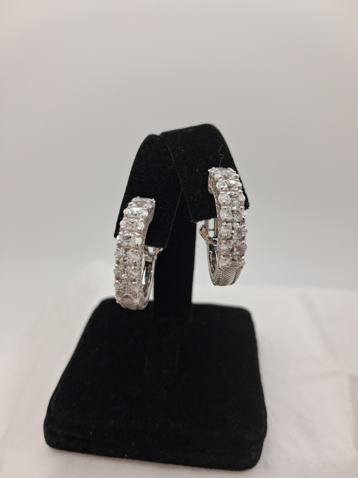 Judith Ripka Sterling 118 Facet DBL Brilliant Diamonique (CZ) Hoop Earrings, 1″L