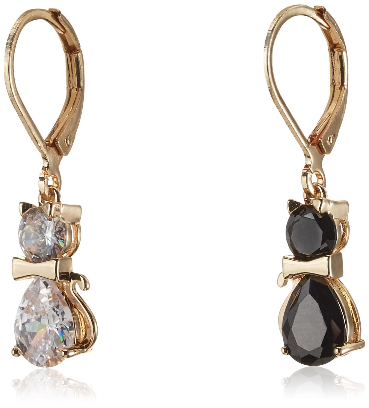 CZ Cat Mismatched Drop Earrings