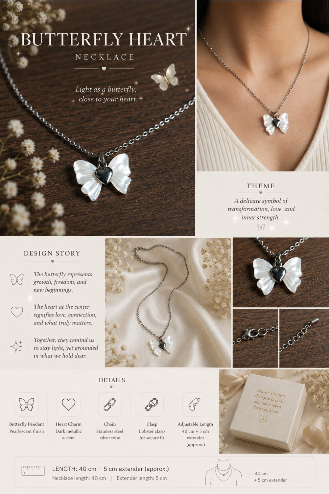 Butterfly Heart Pendant Necklace