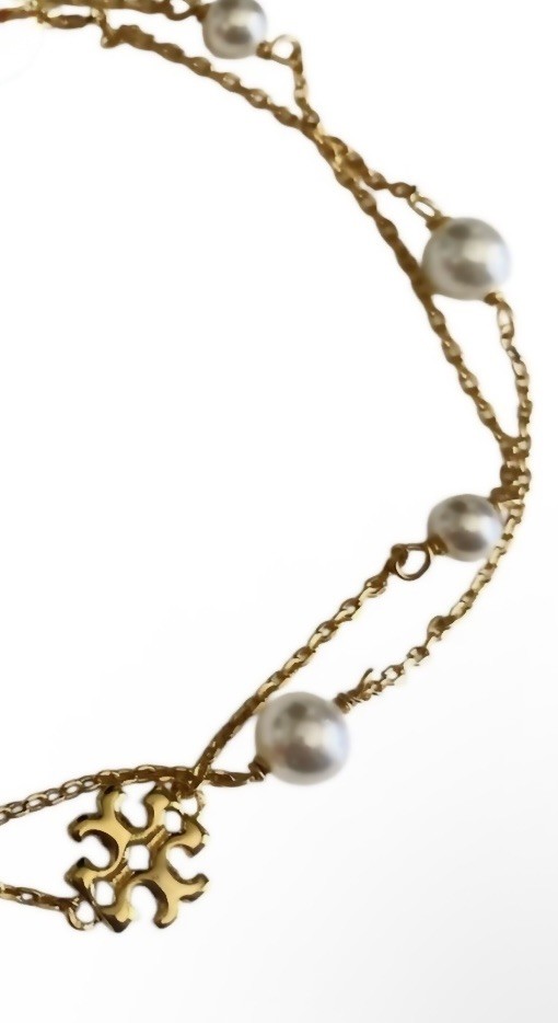 Auth New Tory Burch GOLD Kira Pearl Double Strand Bracelet Tag $178 Sexy Gift
