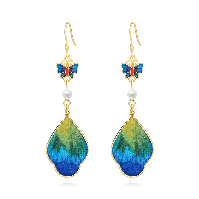 Handmade Velvet Flower Drop Earrings Chinese Hanfu Style Vintage Womens Jewelry